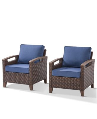 Farmhouse 2-Piece Brown PE Wicker Outdoor Lounge Chair with Olefin Cushions