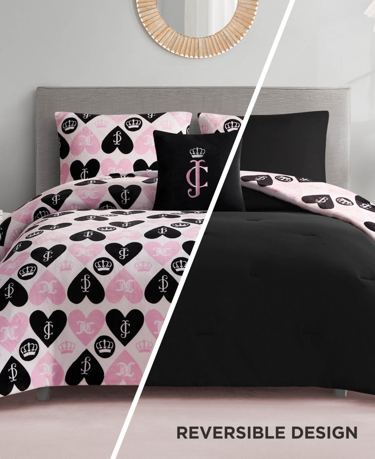 Juicy Couture Plush Reversible Queen Heart Logo 4-Pc. Comforter Set