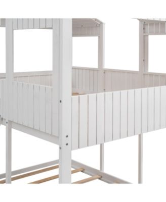 Full Over Full Woodbunk Bed With Roof, Window, Guardrail, Ladder