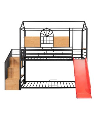 Twin Bunk Bed with Slide and Storage Stairs
