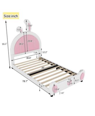 Twin Size Upholstered Platform Bed with Ribbit Shaped Headboard