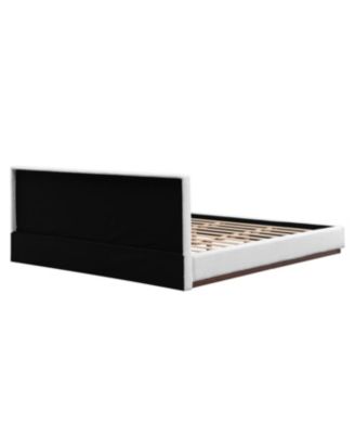 Elegant White Fabric Upholstered King Bed with Solid Wood Base