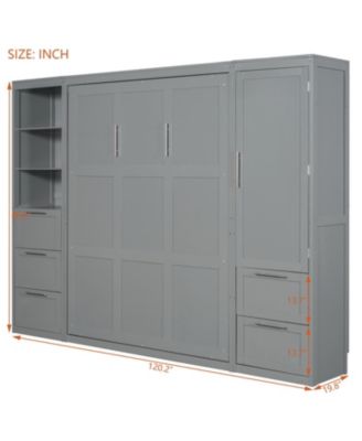  Murphy Bed Wall Bed with Closet, Drawers and Shelves