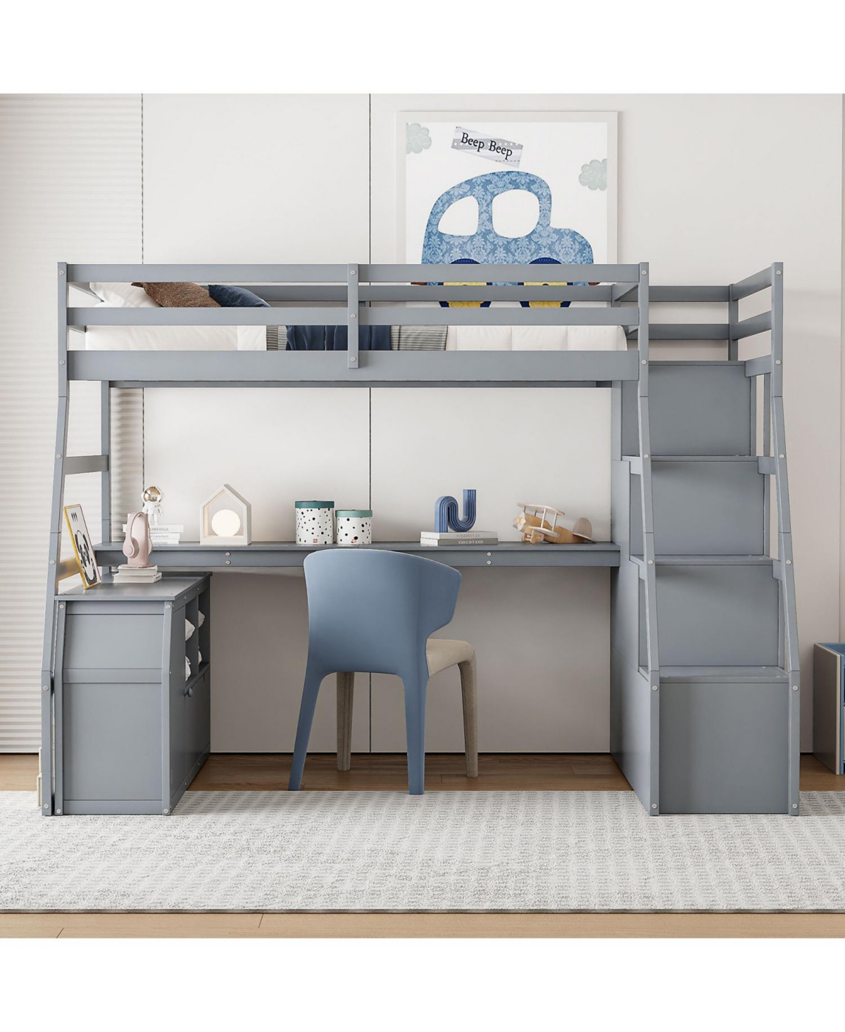 Streamdale Furniture Full Loft Bed with 7 Drawers 2 Shelves and Desk