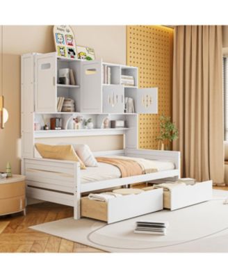 Twin Daybed with Drawers, Cabinet, and Shelf