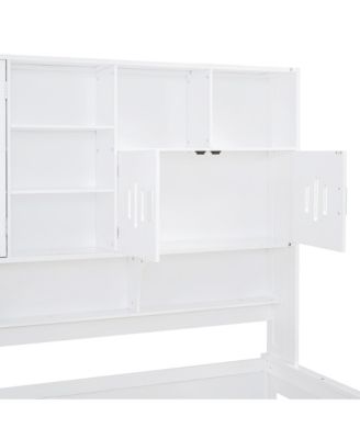 Wooden Daybed with Drawers, Cabinet, and Shelf