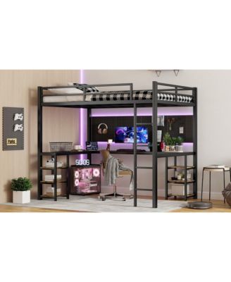 Full XL Loft Bed with Desk & Shelves