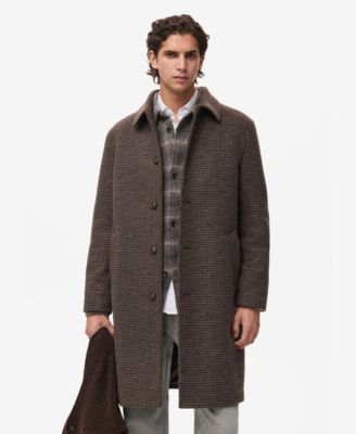 Men's Check-Print Structure Long Coat