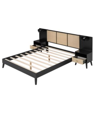 Queen Bed Frame with Nightstands and Lamps