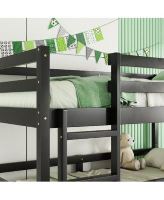 Triple Twin Bunk Bed with Built-in Ladders and Guardrails