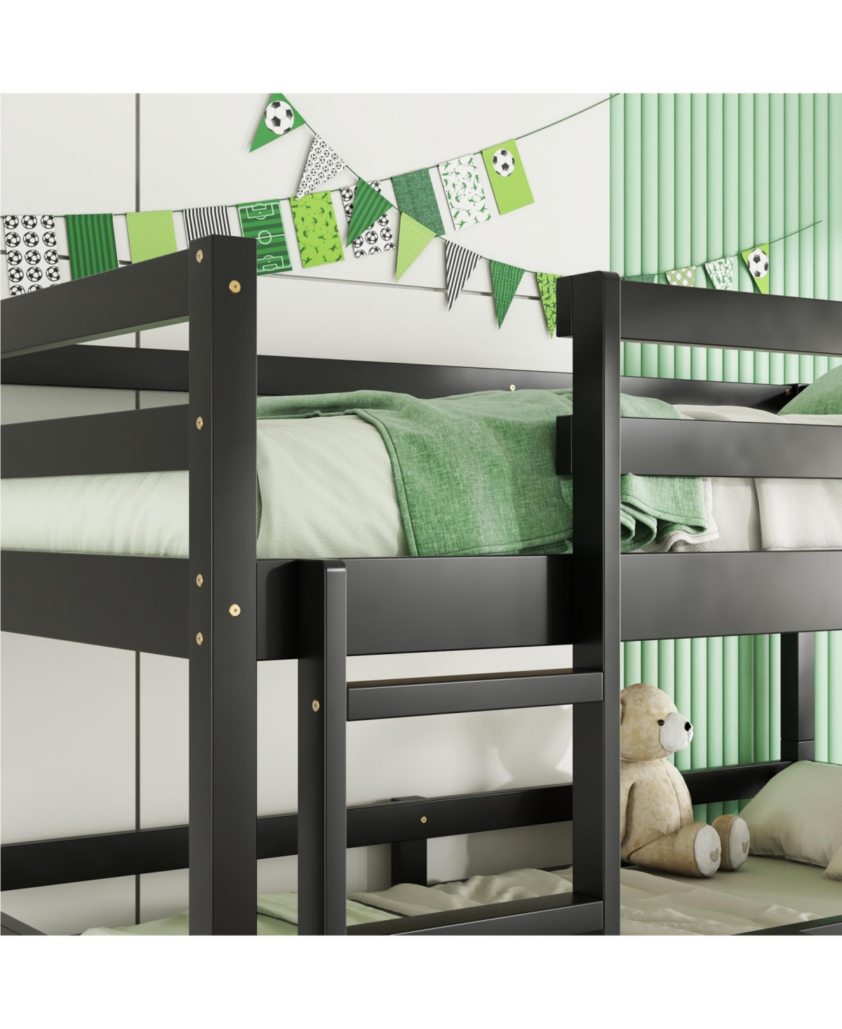 Streamdale Furniture Triple Twin Bunk Bed with Built-in Ladders and Guardrails