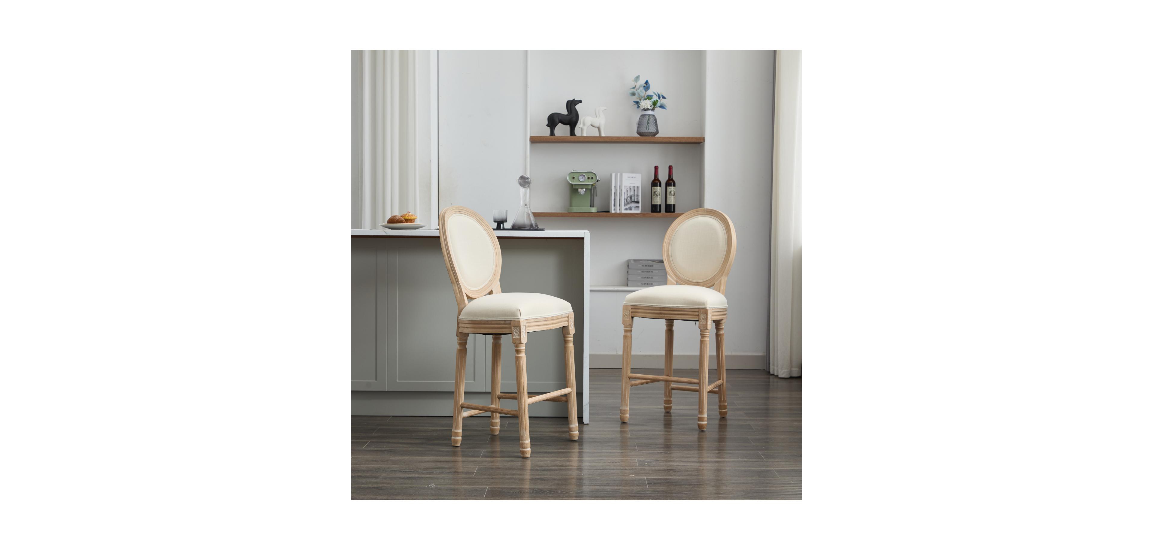 Streamdale Furniture Solid Wood Bar stools Set of 2, Classic French Country Wooden Barstools with Upholstered Seating