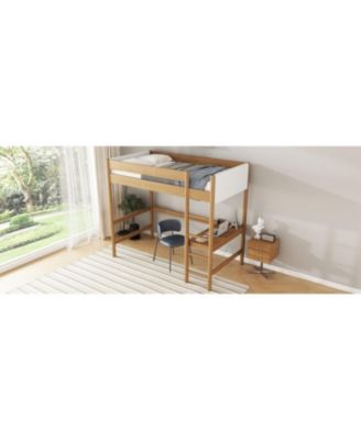 Upholstered Twin Loft Bed with Desk, Safety Rails, Teddy Fleece Headboard