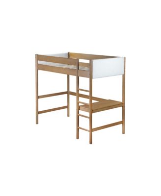 Upholstered Twin Loft Bed with Desk, Safety Rails, Teddy Fleece Headboard