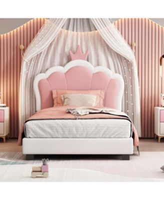 Streamdale Twin size Upholstered Princess Bed With Crown Headboard,Twin Size Platform Bed with Headboard
