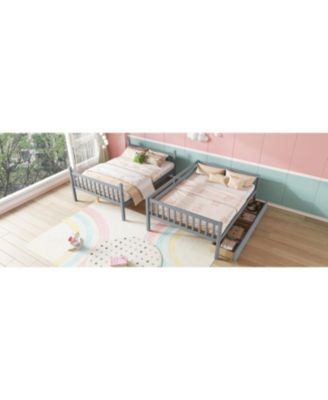 Full Over Full Bunk Bed with 2 Drawers, Convertible to 2 Full Beds