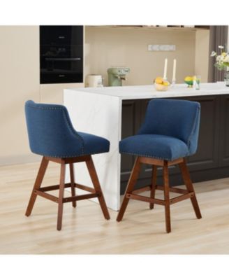 Counter Height Swivel Barstools, 26" H Seat Height Upholstered Bar Stools Set of 2, Fabric in Blue