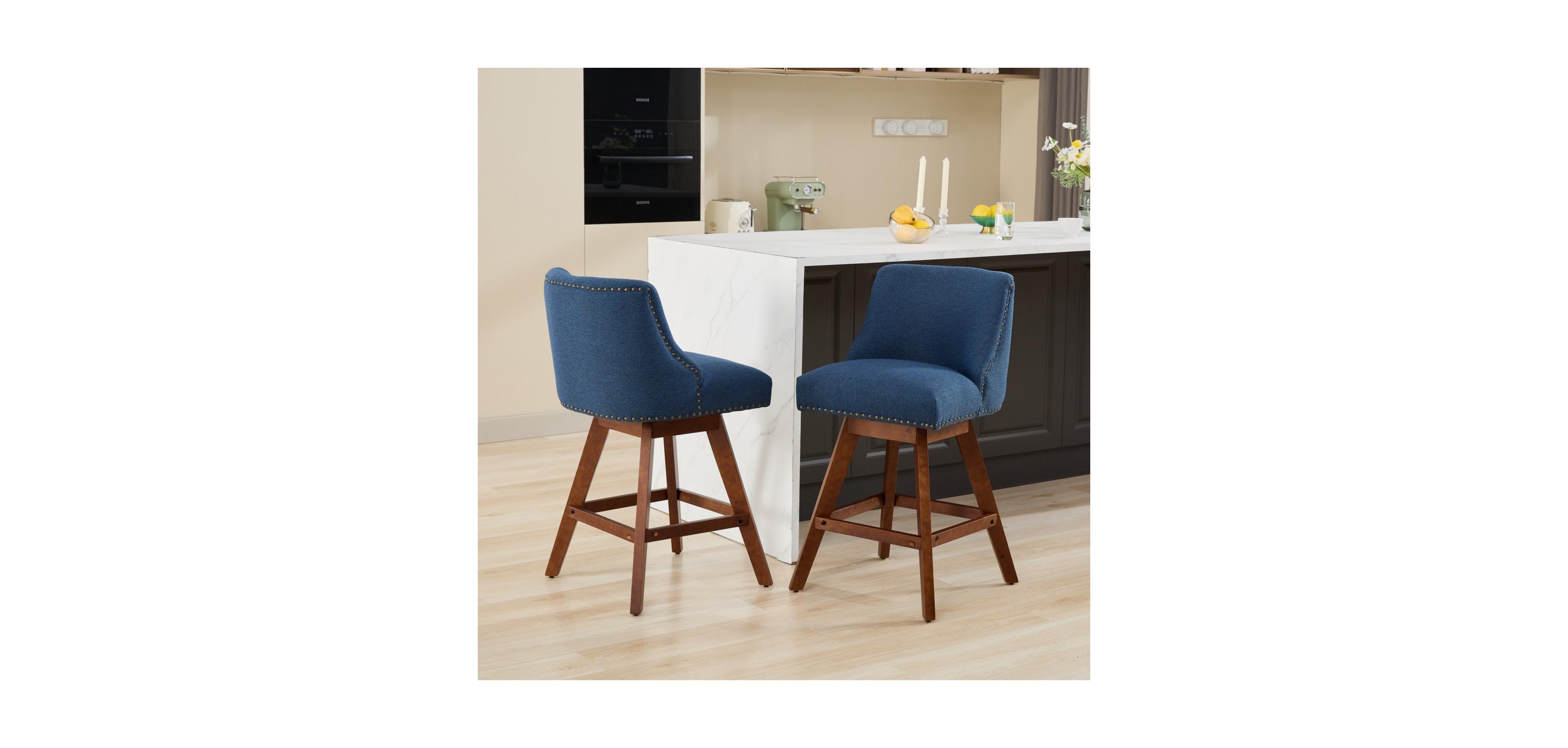 Streamdale Furniture Counter Height Swivel Barstools, 26" H Seat Height Upholstered Bar Stools Set of 2, Fabric in Blue