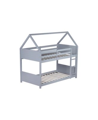 House Bunk Bed with Headboards, Footboards, Ladder, Guardrails