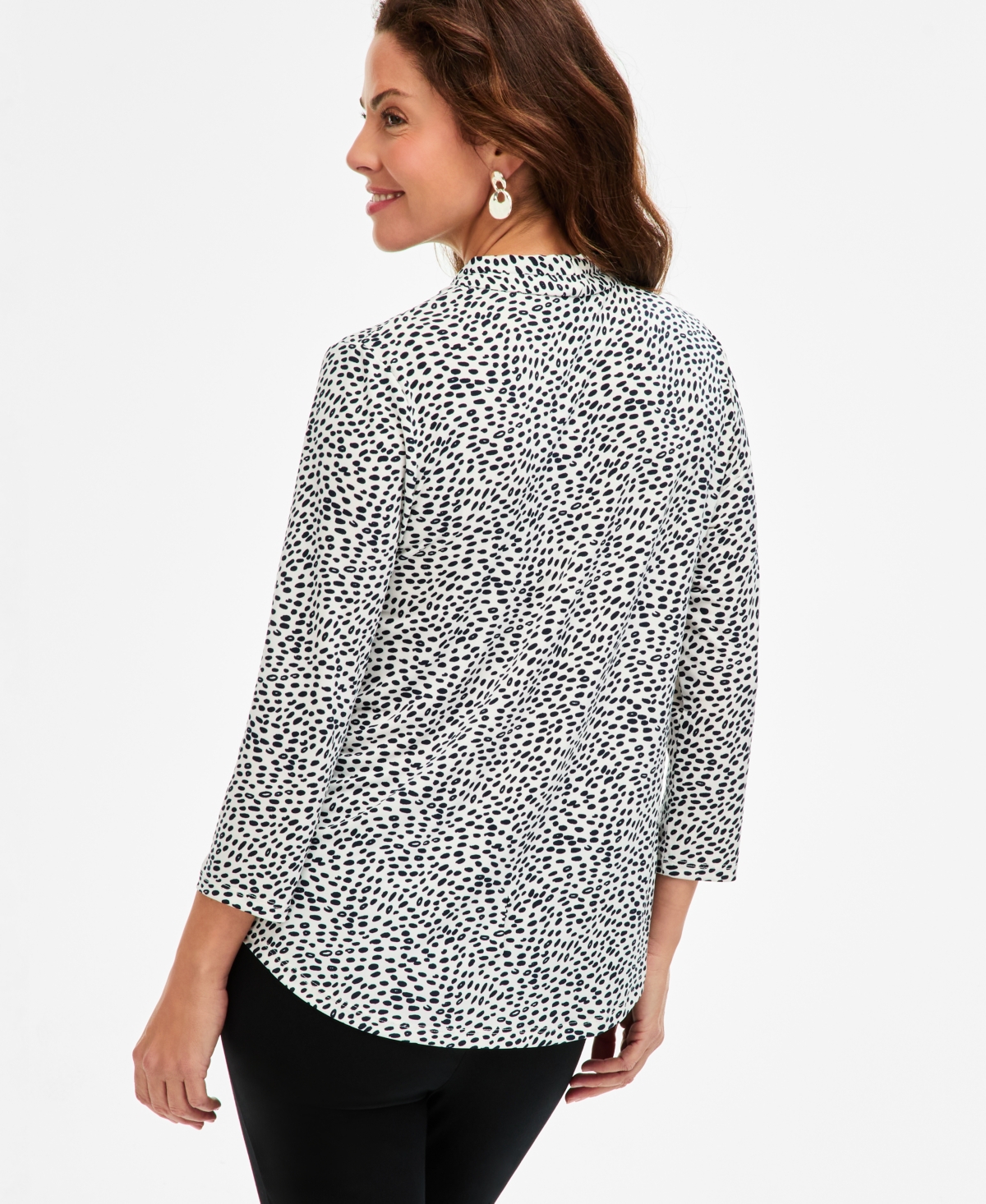 Jm Collection Women's Printed 3/4 Sleeve V-Neck Knit Top, Macy's Exclusive