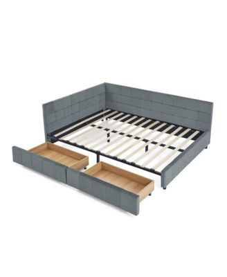 Queen Velvet Tufted Storage Bed with Backrest and Armrests