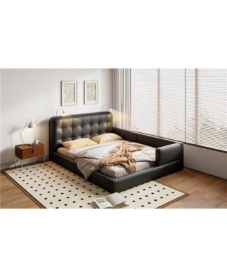 Queen Size Upholstered Platform Bed with 2 Reading Lights