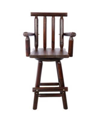 Rustic Fir Wood Bar Stool with Footrest and Wide Armrests