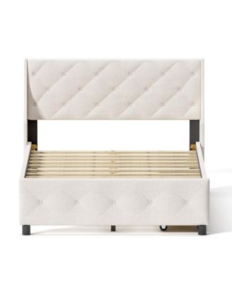 Queen Bed Frame with Storage Headboard, No Noise Metal Platform, Strong Slats Support