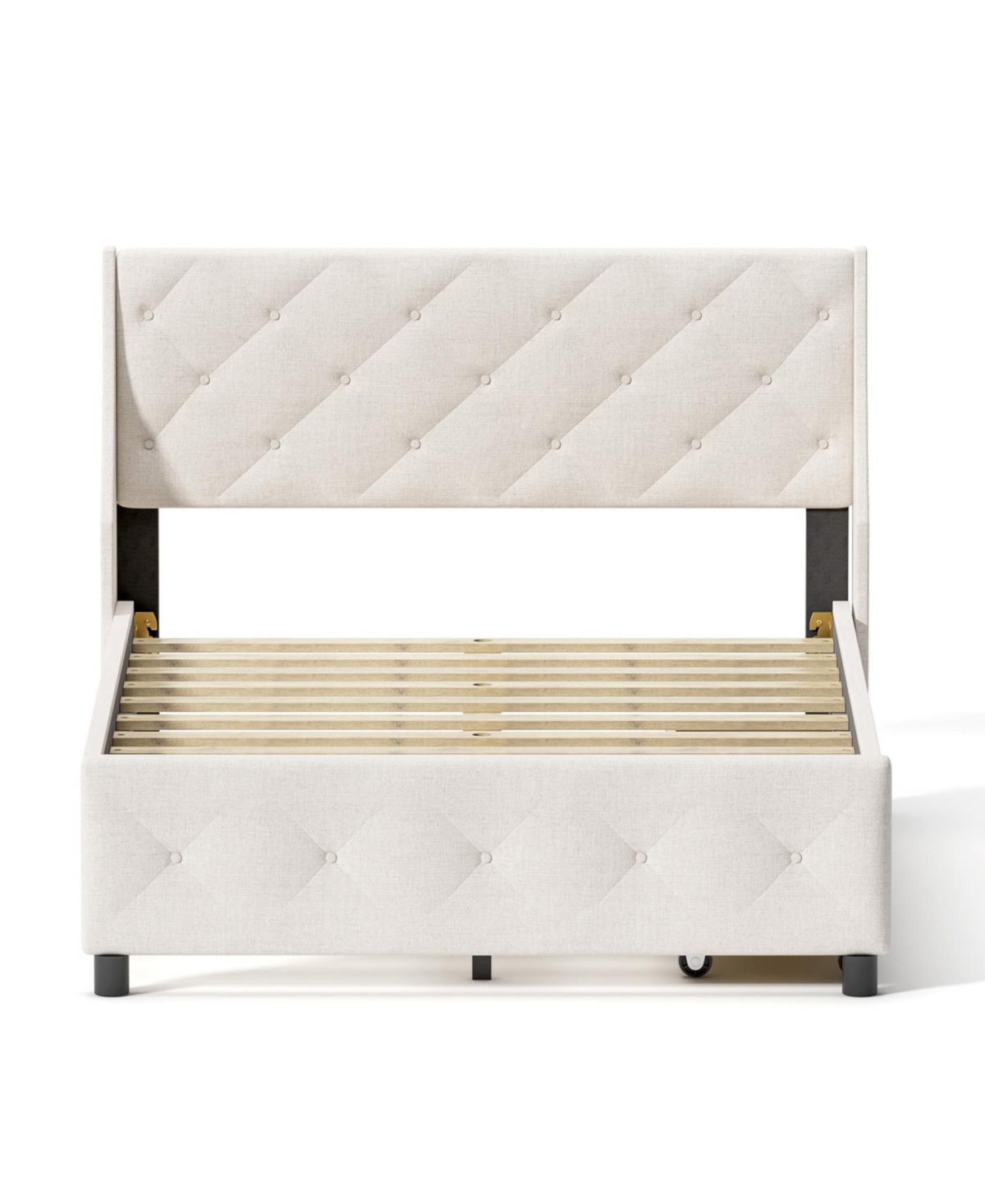 Streamdale Furniture Queen Bed Frame with Storage Headboard, No Noise Metal Platform, Strong Slats Support