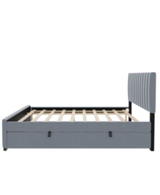 Full Size Velvet Upholstered Platform Bed with Twin Size Trundle