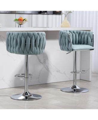 360 Woven Back Bar Stools, Set of 2, Adjustable Height, Silver Chrome