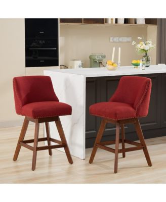 Counter Height Swivel Barstools, 26" H Seat Height Upholstered Bar Stools Set of 2, Fabric in Wine Red