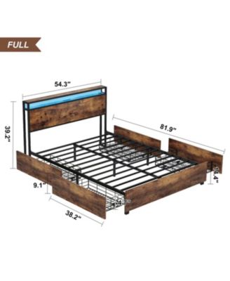 Full Bed Frame with Storage and Charging Station, Easy Assembly