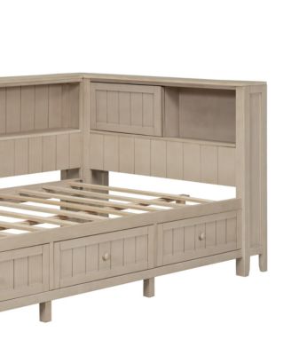 Twin Size Wood Daybed with Storage Shelves and 3 Drawers, Antique
