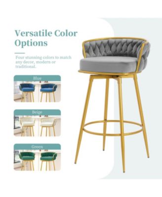 Streamdale Set of 2 Swivel Bar Stools with Woven Backrest and Gold Legs