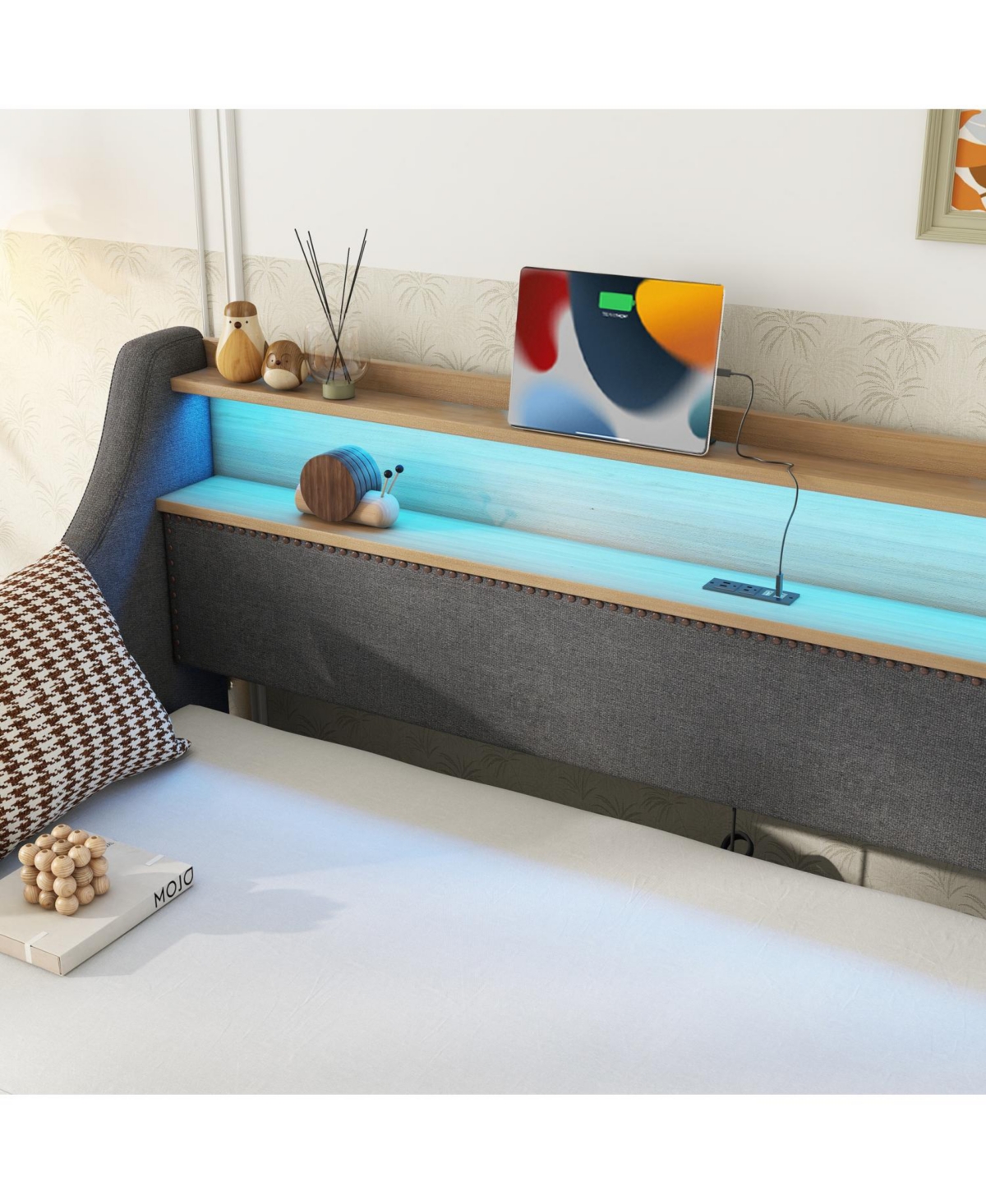 Streamdale Furniture Twin Size Daybed with Trundle Bed, Upholstered Daybed with Charging Station and Led Lights