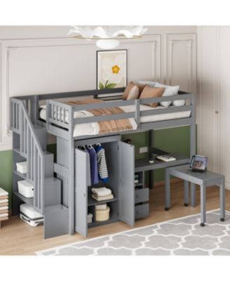 Streamdale Twin Loft Bed with Stairs, Storage & Desk - Multifunctional Kids Furniture