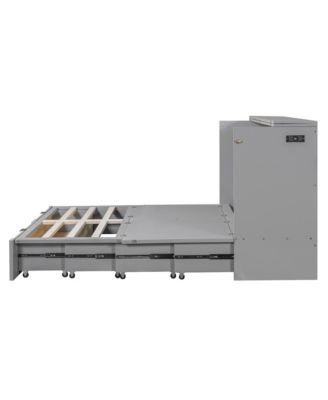 Queen Size Murphy Bed with drawer and a set of Sockets & USB Ports, Pulley Structure Design, Gray