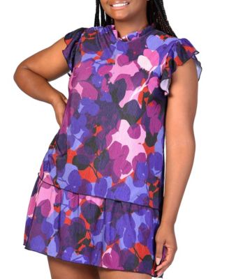 Plus Size Cap Sleeve High Neck Mini Dress
