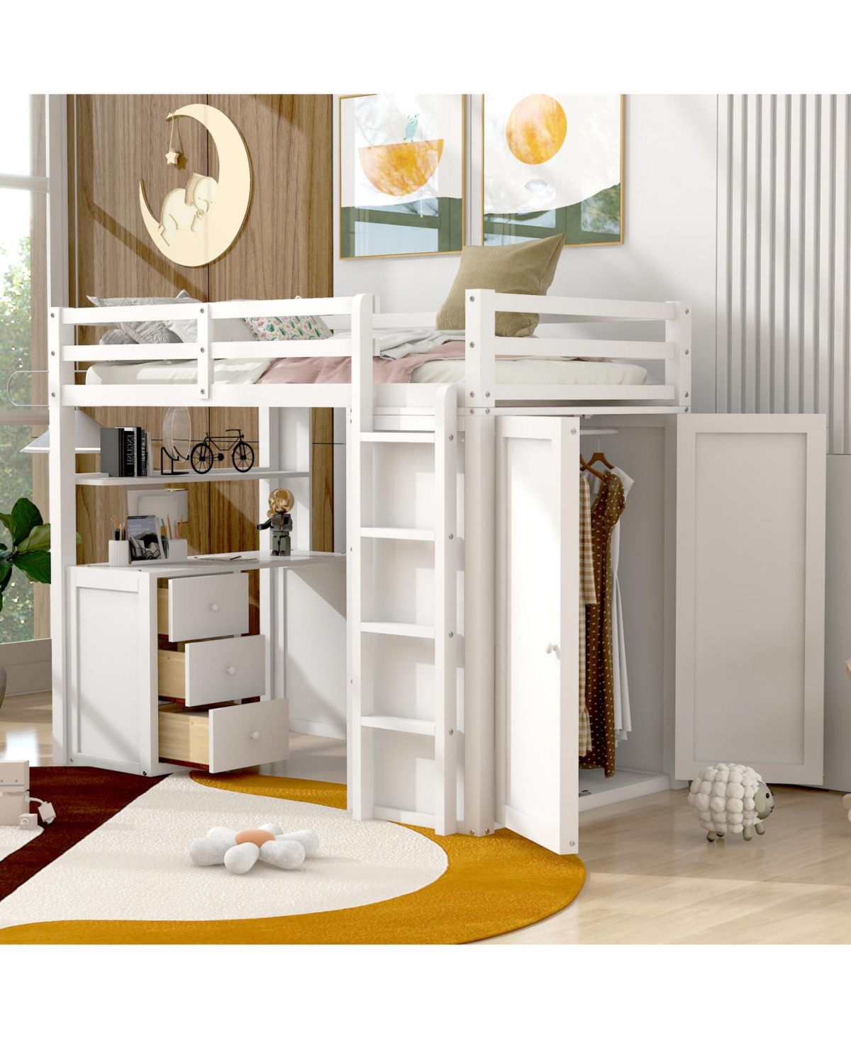 Streamdale Furniture Twin size Loft Bed with Drawers - White