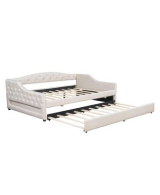 Upholstered Full XL Size Daybed with LED Belt and Trundle