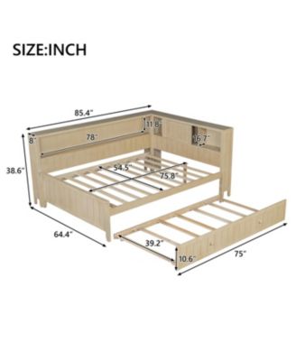 Full Size Wood Daybed with Storage Shelves and Trundle