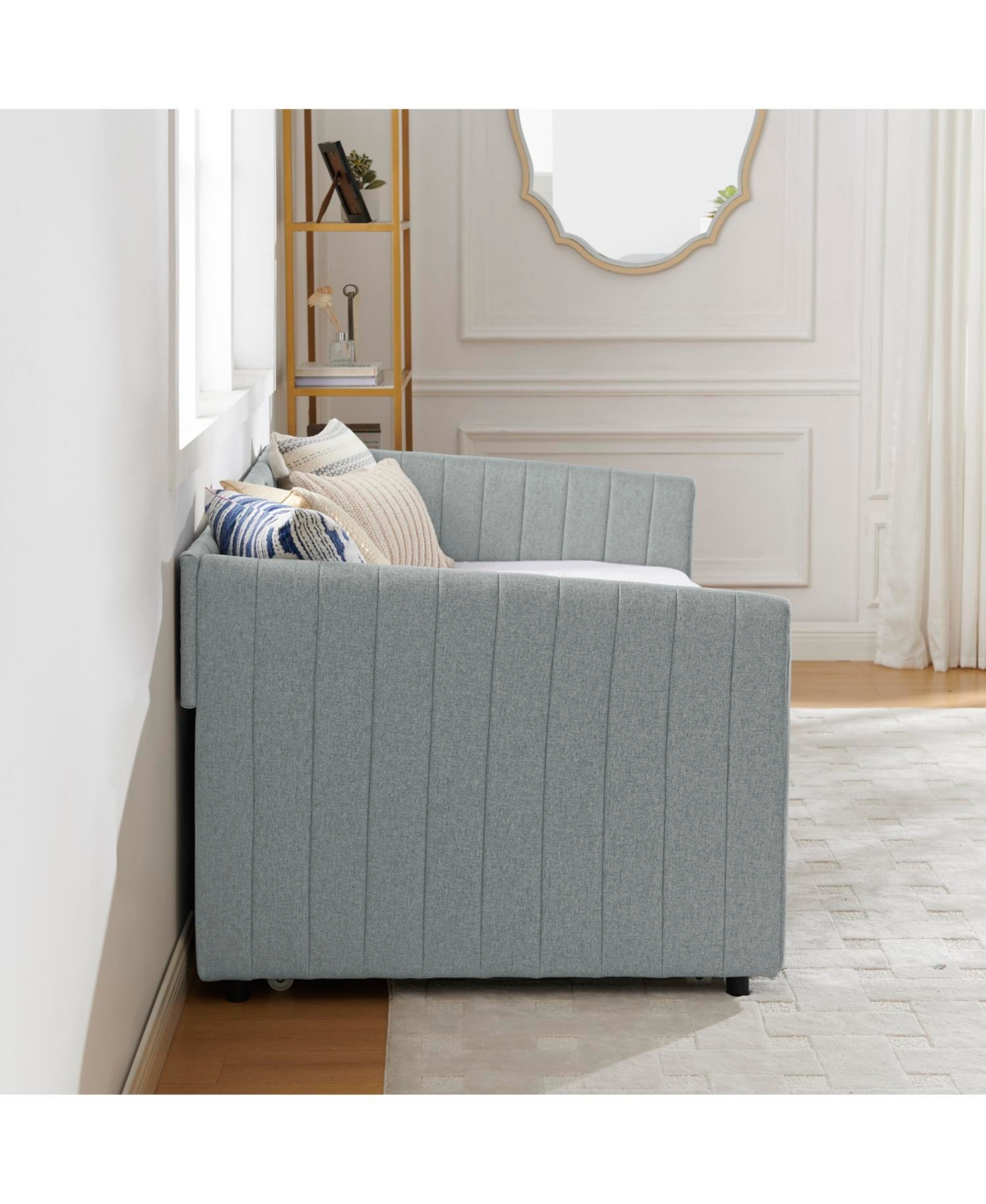 Streamdale Furniture Twin Daybed with Trundle Grey Linen