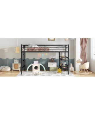 Twin Metal Loft Bed with Shelf & Ladder