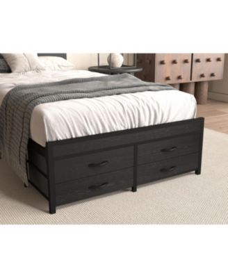 Twin Bed Frame with Storage Black Metal Platform