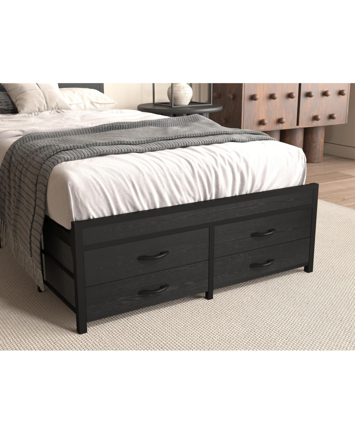 Streamdale Furniture Twin Bed Frame with Storage Black Metal Platform