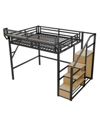 Queen Loft Bed with Stairs & Storage - Black