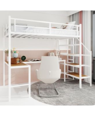 Loft Bed with L-Desk, Storage, Stairs & Railing