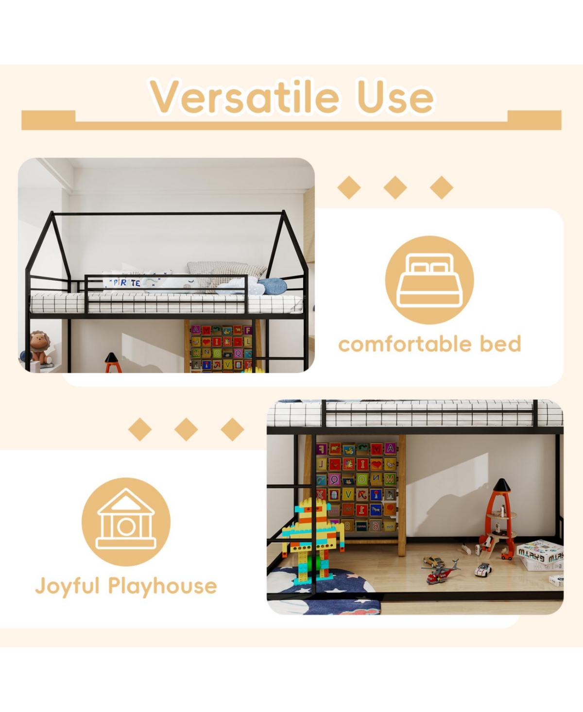 Streamdale Furniture Metal Twin Bunk Bed - Heavy Duty, Noise Reduced, Black