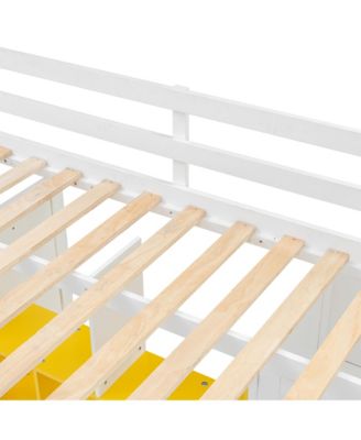 Full Size Wood Loft Bed with Wardrobe, shelves and Cabinet